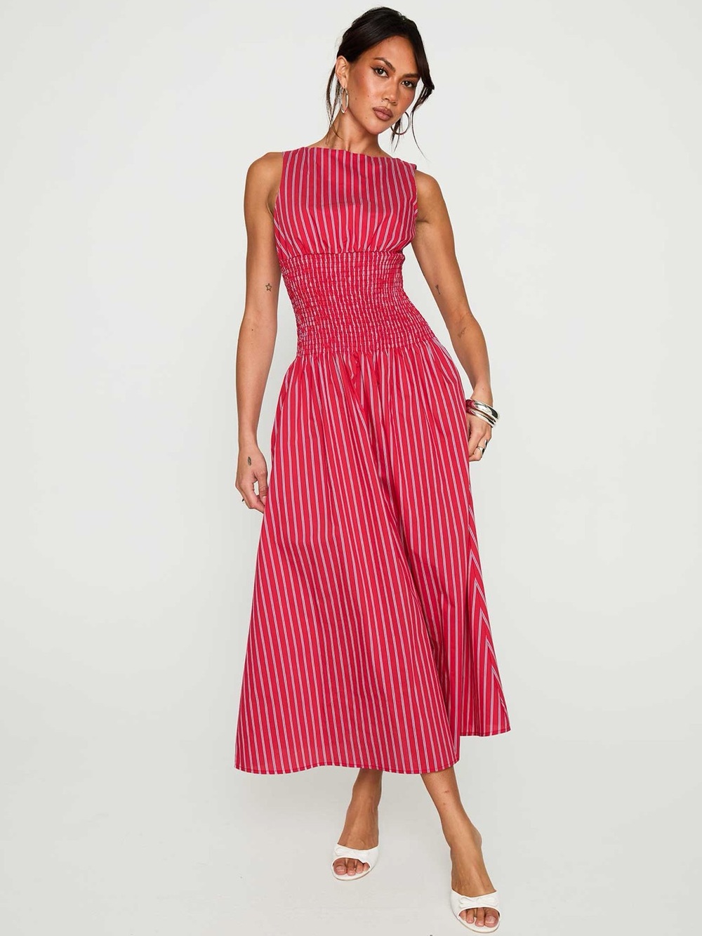 Princess polly Lilienne Cotton Poplin Maxi Dress Red Stripe